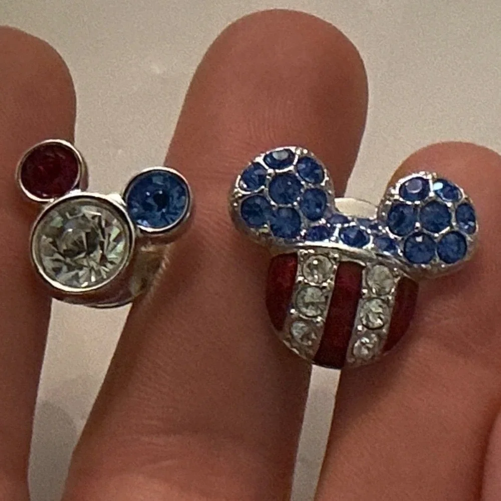 Disney Mickey Mouse Patriotic flag USA Swarovski swan crystal tie tack set of 2
